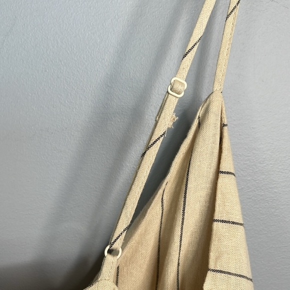 Urban Outfitters Quebec Beige Stripe Linen Blend Side Tie Midi Wrap Dress Size M - Picture 7 of 14